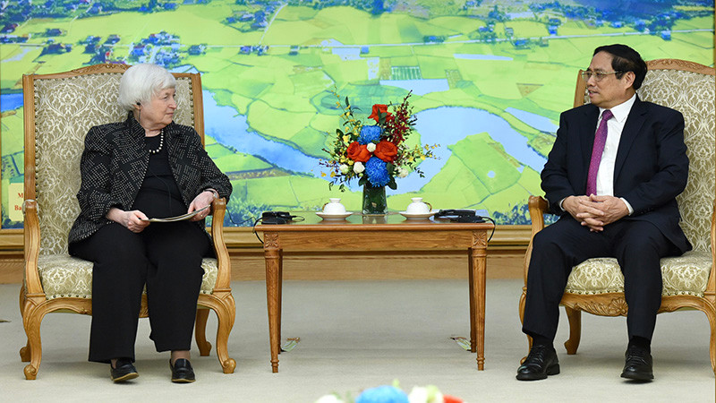 Thủ tướng Phạm Minh Chính tiếp Bộ trưởng Tài chính Hoa Kỳ Janet Yellen.
