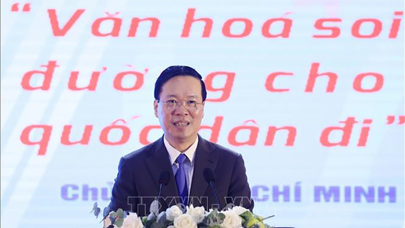 Chủ tịch nước Võ Văn Thưởng phát biểu tại Hội nghị. (Ảnh: TTXVN)