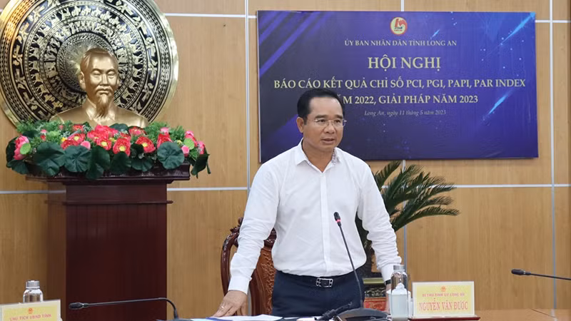 Bí thư Tỉnh ủy Long An Nguyễn Văn Được phát biểu chỉ đạo tại hội nghị.