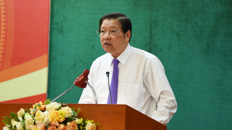 Đồng chí Phan Đình Trạc, Ủy viên Bộ Chính trị, Bí thư Trung ương Đảng, Trưởng Ban Nội chính Trung ương phát biểu tại Hội nghị.
