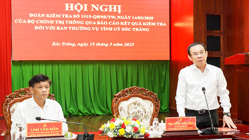 Đồng chí Nguyễn Văn Nên phát biểu tại hội nghị.