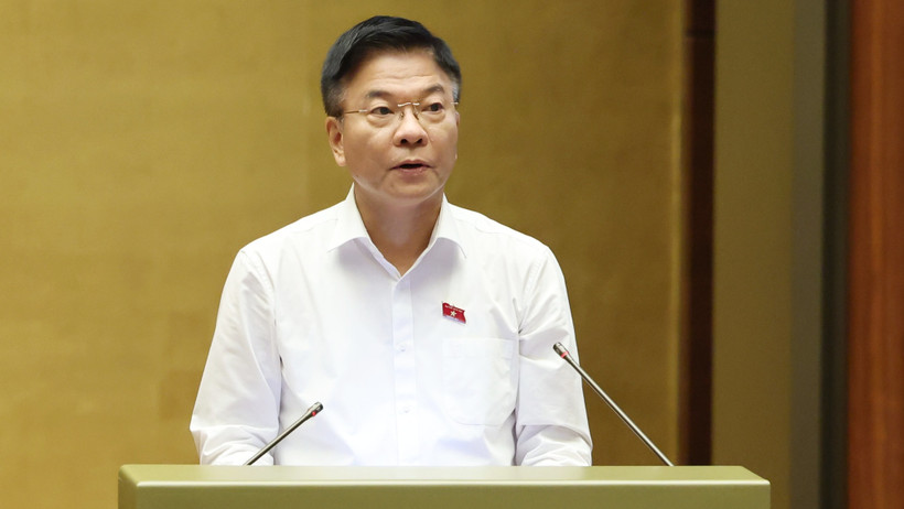 Phó Thủ tướng Chính phủ Lê Thành Long trình bày Tờ trình. (Ảnh: DUY LINH) 