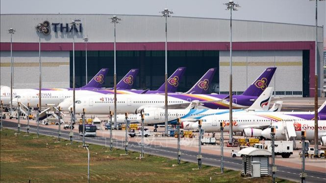 Máy bay của Thai Airways tại sân bay Suvarnabhumi ở Bangkok, Thái Lan. (Ảnh tư liệu: AFP/TTXVN)