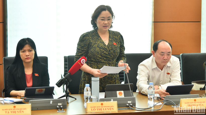 Đại biểu Lò Thị Luyến (Điện Biên) phát biểu thảo luận tại Tổ 8. (Ảnh: THỦY NGUYÊN)