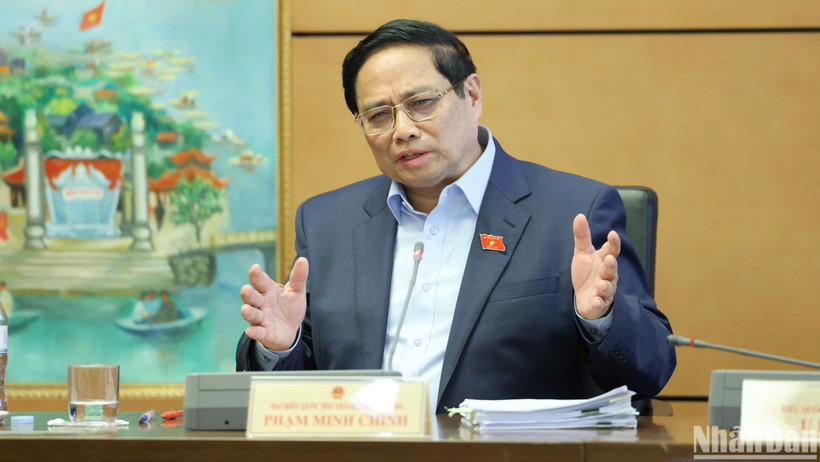 Thủ tướng Chính phủ Phạm Minh Chính phát biểu tại phiên thảo luận tổ của Quốc hội, sáng 23/11. (Ảnh: DUY LINH)
