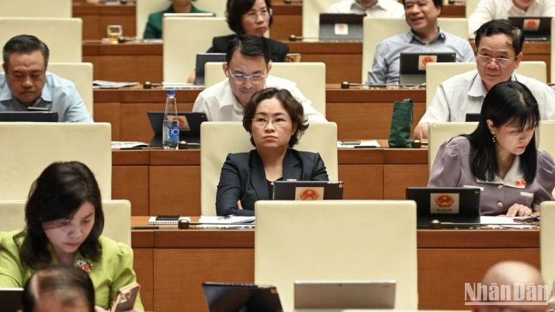 Các đại biểu Quốc hội làm việc tại hội trường, sáng 16/6/2025. (Ảnh: BÙI GIANG) 