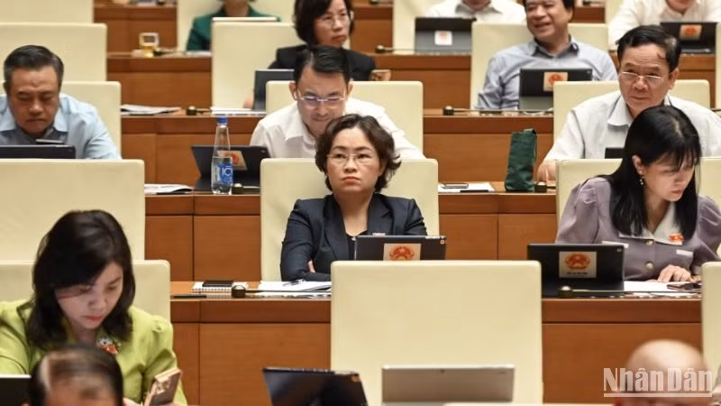 Các đại biểu Quốc hội làm việc tại hội trường, sáng 16/6/2025. (Ảnh: BÙI GIANG) 