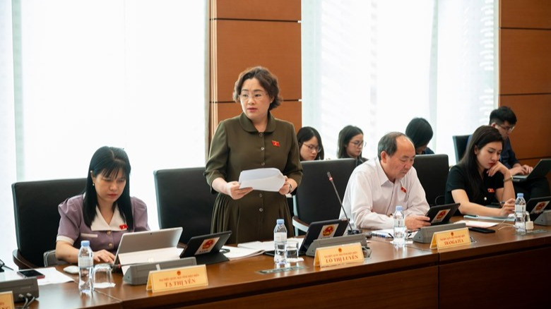 Đại biểu Lò Thị Luyến, Phó Trưởng Đoàn chuyên trách phụ trách Đoàn đại biểu Quốc hội tỉnh Điện Biên, phát biểu. (Ảnh: quochoi.vn) 