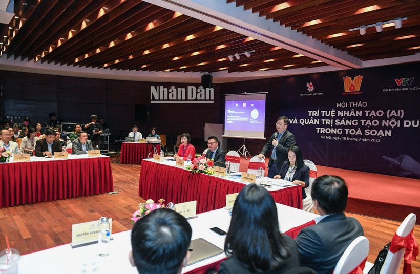 Quang cảnh Hội thảo “Trí tuệ nhân tạo (AI) và quản trị sáng tạo nội dung trong tòa soạn”. (Ảnh: THÀNH ĐẠT)