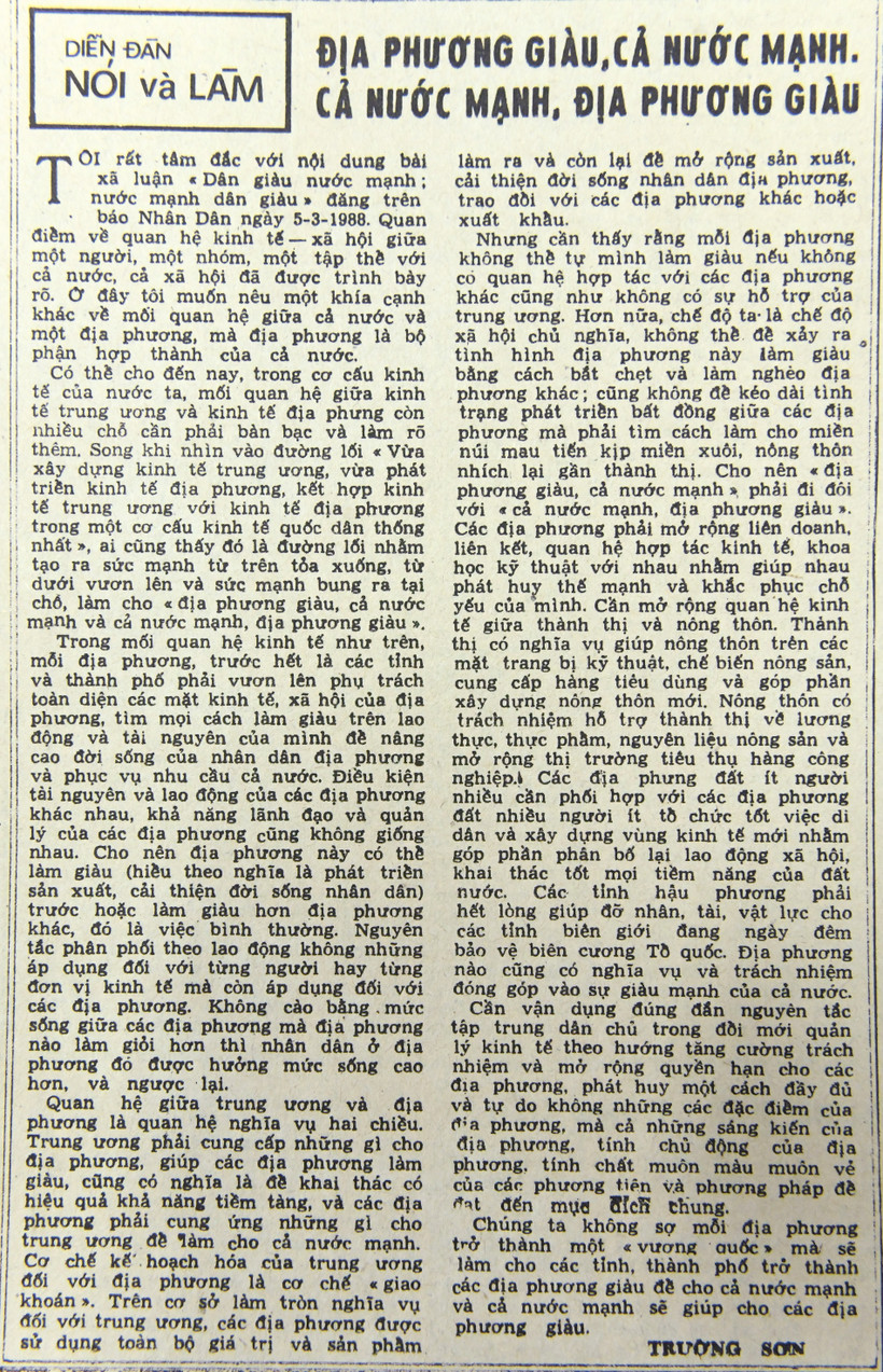 Địa phương giàu, cả nước mạnh. Cả nước mạnh, địa phương giàu