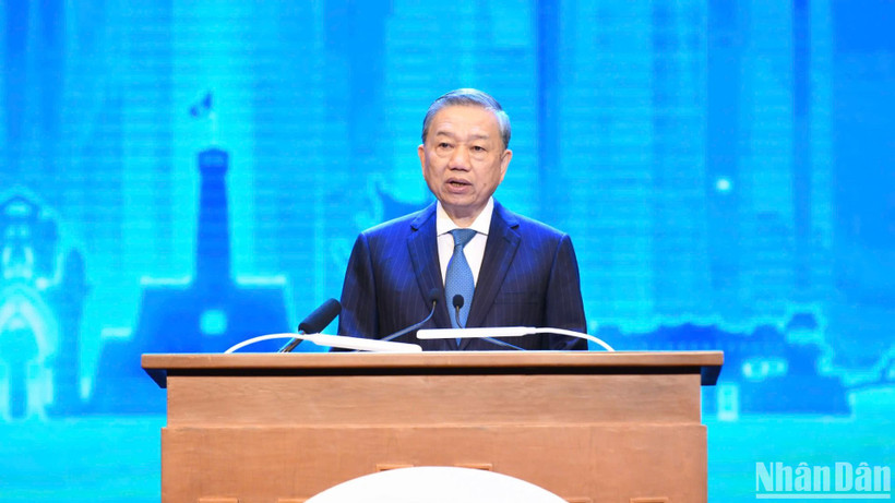 Tổng Bí thư Tô Lâm phát biểu thông điệp chính sách tại Hội nghị P4G Việt Nam 2025. (Ảnh: DUY LINH)