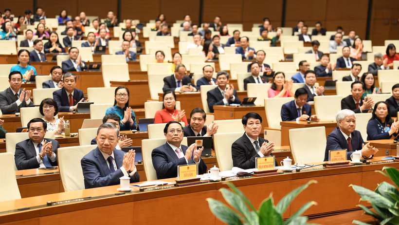 Lãnh đạo Đảng, Nhà nước cùng các đại biểu Quốc hội tại phiên bế mạc Kỳ họp thứ 7, Quốc hội khóa XV. (Ảnh: DUY LINH)