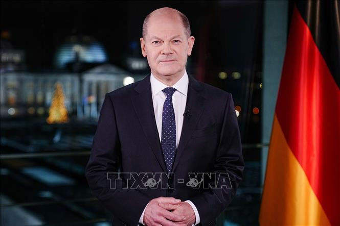 Thủ tướng Đức Olaf Scholz trong bài phát biểu chúc mừng năm mới 2022 tại Berlin, Đức, ngày 30/12/2021. (Ảnh minh họa: AFP/TTXVN)