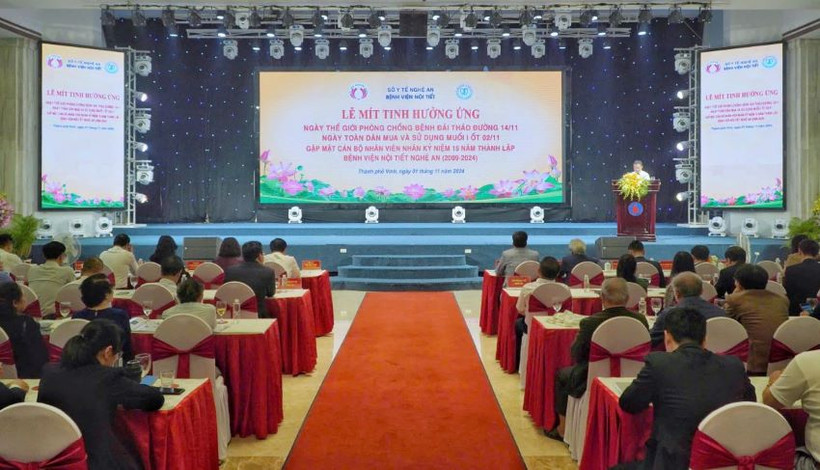 Toàn cảnh lễ mít-tinh hướng ứng ngày phòng, chống bệnh đái tháo đường, ngày toàn dân mua và sử dụng muối i-ốt.