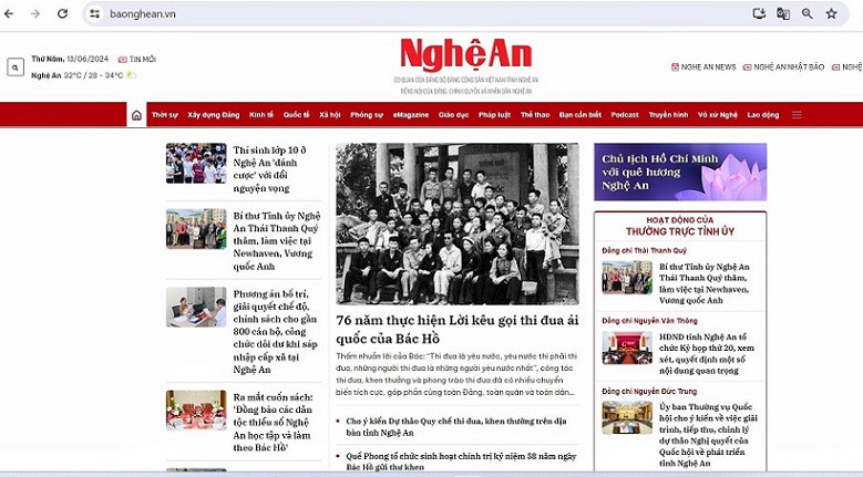 Giao diện mới Báo Nghệ An điện tử.