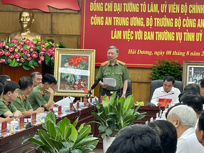 Đại tướng Tô Lâm, Bộ trưởng Công an phát biểu tại buổi làm việc.