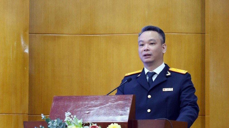 Phó Tổng cục trưởng Vũ Mạnh Cường phát biểu ghi nhận sự đóng góp quan trọng của cộng đồng doanh nghiệp và người nộp thuế trên địa bàn Thủ đô Hà Nội.