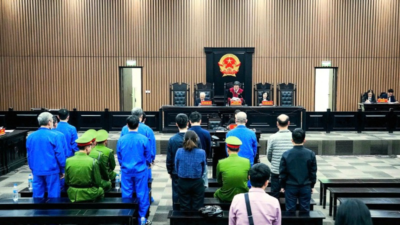 Quang cảnh phiên tòa tuyên án các bị cáo.