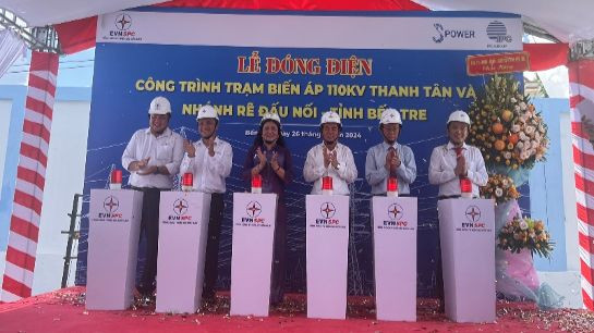 Đóng điện trạm biến áp 110kV cấp điện ổn định cho huyện Mỏ Cày Bắc 