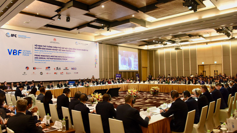 Quang cảnh Hội nghị Thủ tướng Chính phủ gặp mặt cộng đồng doanh nghiệp FDI và Diễn đàn Doanh nghiệp Việt Nam thường niên năm 2024.