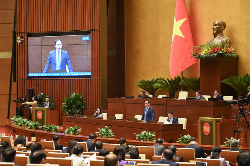 Bộ trưởng Ngoại giao Bùi Thanh Sơn trả lời chất vấn các đề đại biểu Quốc hội nêu.