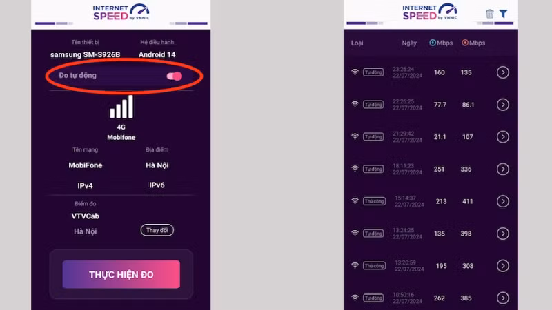 Theo dõi kết quả đo trên ứng dụng i-Speed.