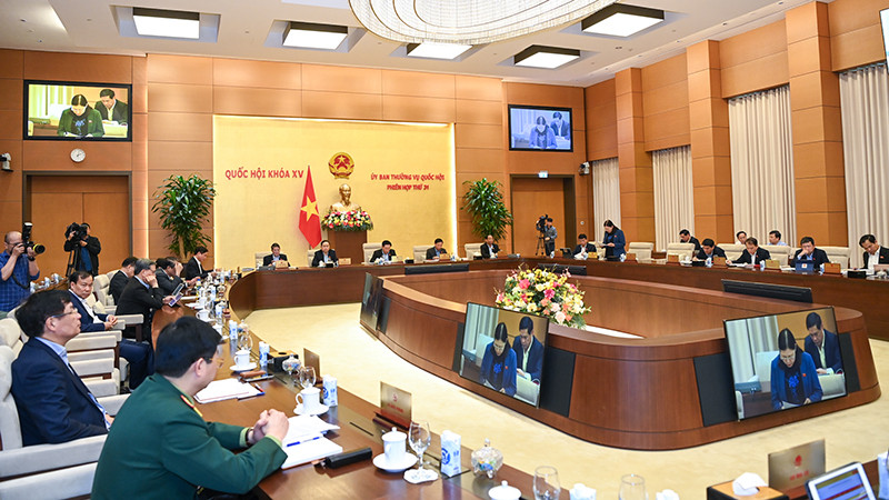 Quang cảnh phiên họp Ủy ban Thường vụ Quốc hội cho ý kiến về việc giải trình, tiếp thu, chỉnh lý dự thảo Luật Tổ chức Tòa án nhân dân (sửa đổi). (Ảnh: DUY LINH)