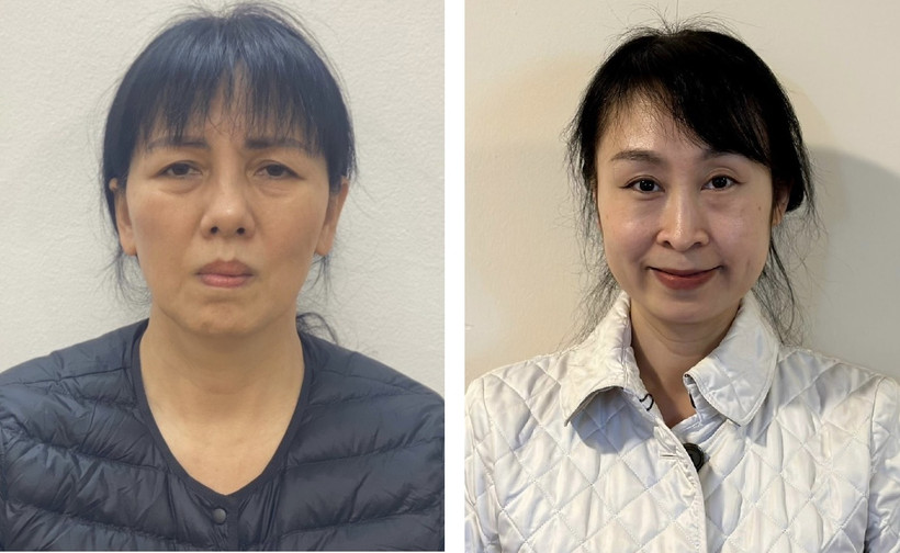 Bị can Nguyễn Thị Thanh Thủy (trái) và bị can Nguyễn Bạch Thùy Linh.