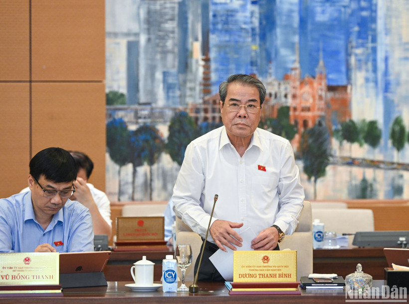 Trưởng Ban Dân nguyện Dương Thanh Bình báo cáo tại phiên họp. (Ảnh: DUY LINH)