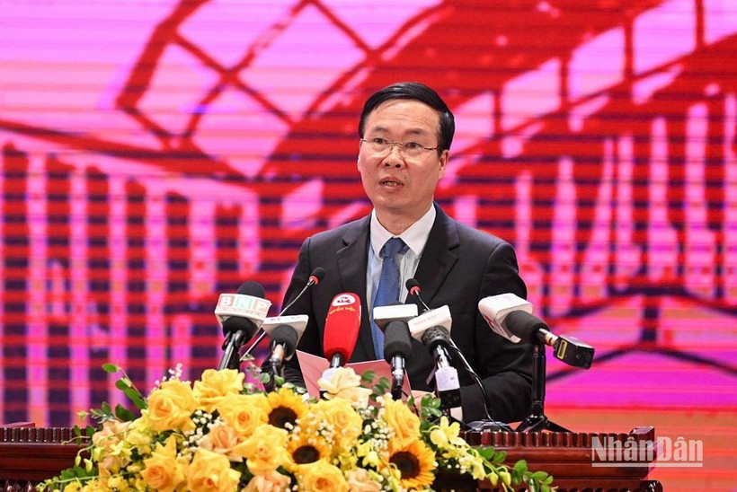 Ủy viên Bộ Chính trị, Thường trực Ban Bí thư Võ Văn Thưởng phát biểu tại Hội thảo văn hóa 2022 chiều 17/12. (Ảnh: DUY LINH)