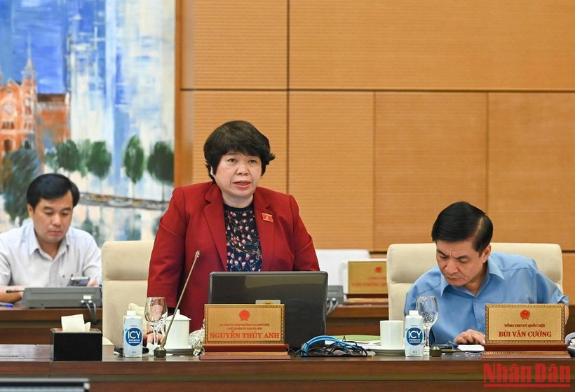 Chủ nhiệm Ủy ban Xã hội của Quốc hội Nguyễn Thúy Anh phát biểu ý kiến tại phiên họp. (Ảnh: DUY LINH)