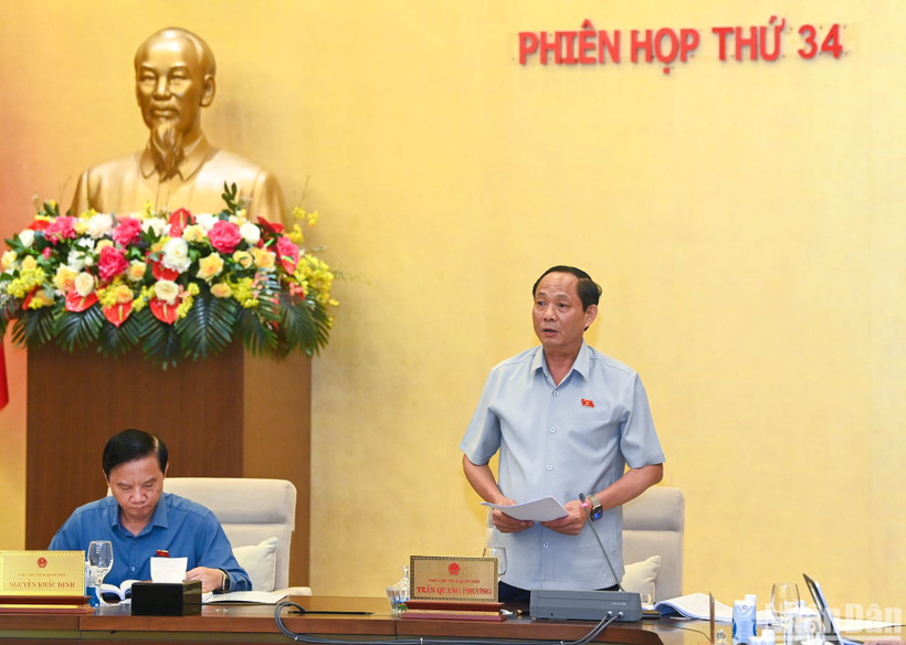 Phó Chủ tịch Quốc hội Trần Quang Phương phát biểu tại phiên họp. (Ảnh: DUY LINH)