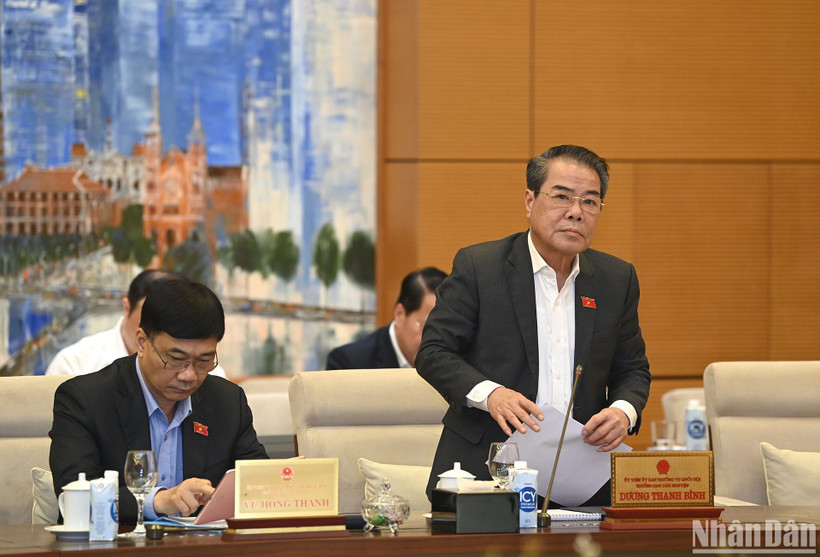 Trưởng Ban Dân nguyện Dương Thanh Bình báo cáo tại phiên họp. Ảnh: DUY LINH