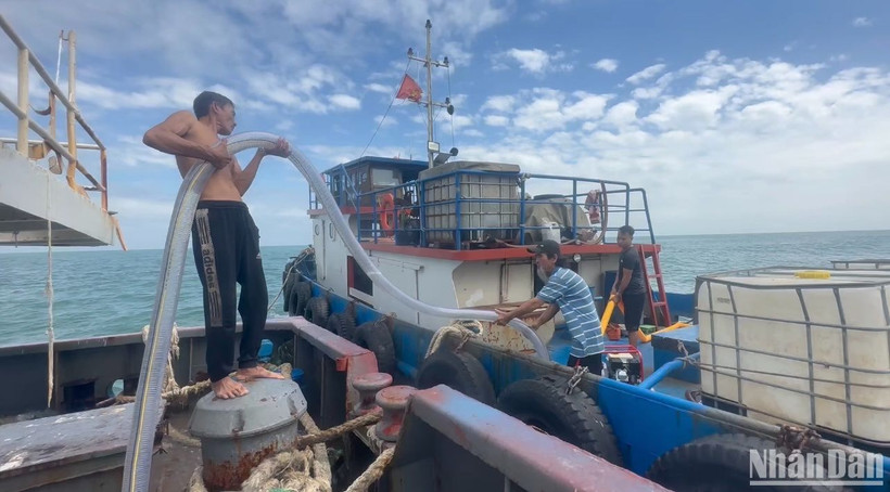 Toàn bộ lượng nhiên liệu trên tàu Hoàng Gia 46 được bơm hút qua phương tiện trục vớt Quang Thọ 18 để di chuyển vào bờ, bảo đảm an toàn. 