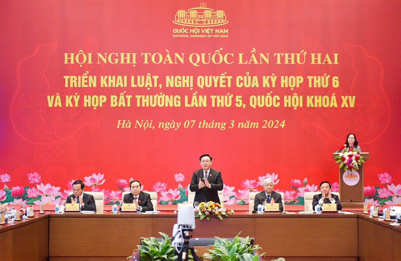 Chủ tịch Quốc hội Vương Đình Huệ chủ trì Hội nghị toàn quốc lần thứ hai triển khai luật, nghị quyết của Kỳ họp thứ 6 và Kỳ họp bất thường lần thứ 5, Quốc hội khóa XV, ngày 7/3/2024.
