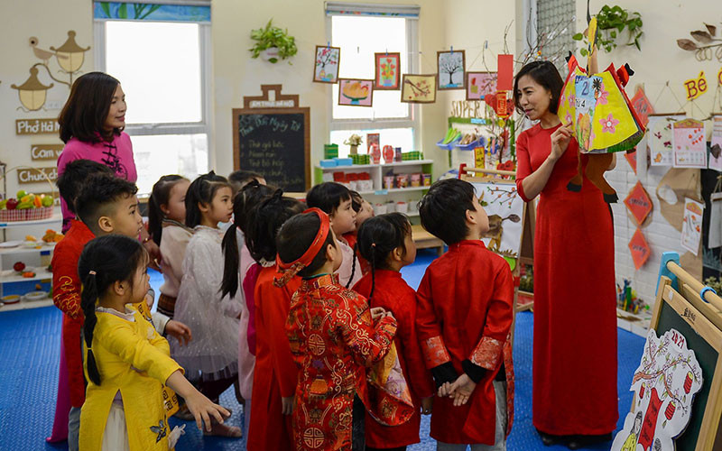 Giờ học tại Trường mầm non Xuân La, quận Tây Hồ, thành phố Hà Nội. (Ảnh MINH HÀ)