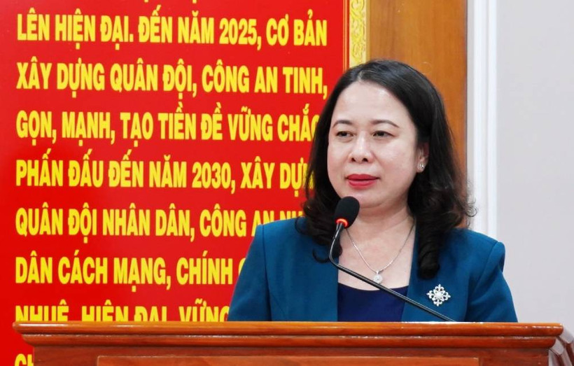 Phó Chủ tịch nước Võ Thị Ánh Xuân phát biểu chúc Tết cán bộ chiến sĩ công an Long An