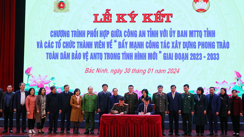 Ký kết Chương trình phối hợp về “Đẩy mạnh công tác xây dựng phong trào Toàn dân bảo vệ an ninh Tổ quốc trong tình hình mới” trên địa bàn tỉnh Bắc Ninh giai đoạn 2023-2033.