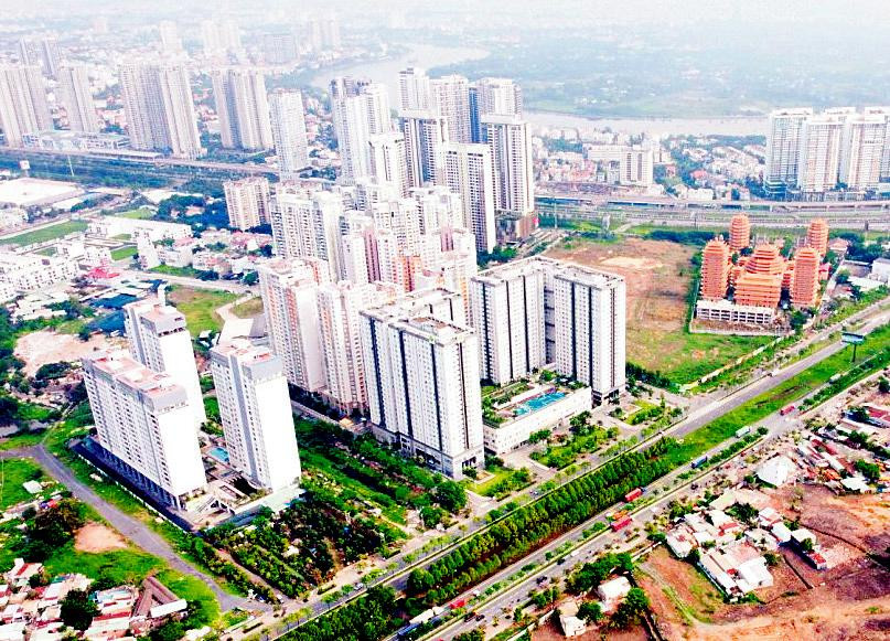 Một góc đô thị có nhiều chung cư ở thành phố Thủ Ðức. 