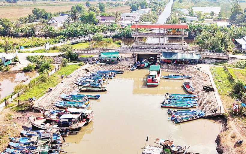 Cống ngăn mặn Hương Mai trên đê biển Tây, tỉnh Cà Mau. 