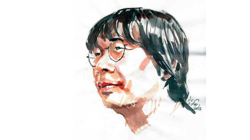 Ký họa chân dung nhà thơ Trần Hòa Bình của họa sĩ Đỗ Hoàng Tường. 