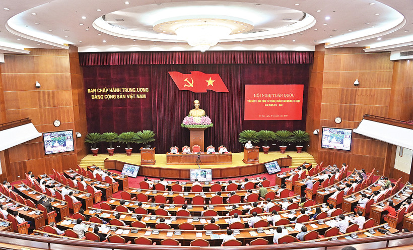 Quang cảnh Hội nghị toàn quốc tổng kết 10 năm công tác phòng, chống tham nhũng, tiêu cực giai đoạn 2012-2022. Ảnh: ĐĂNG KHOA 