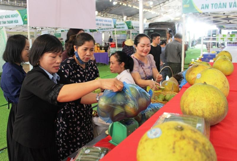 Đông đảo khách hàng chọn mua nông sản sạch.