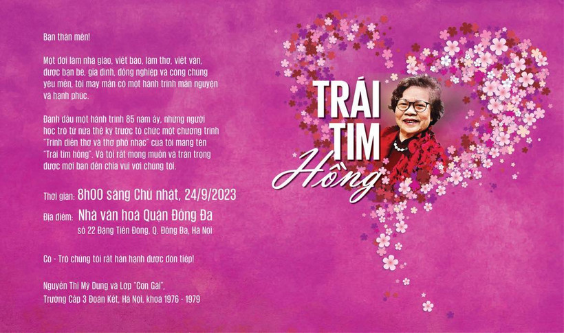  Chương trình Trái tim hồng sẽ diễn ra vào 8h sáng ngày 24/9 tại Nhà văn hóa quận Đống Đa.