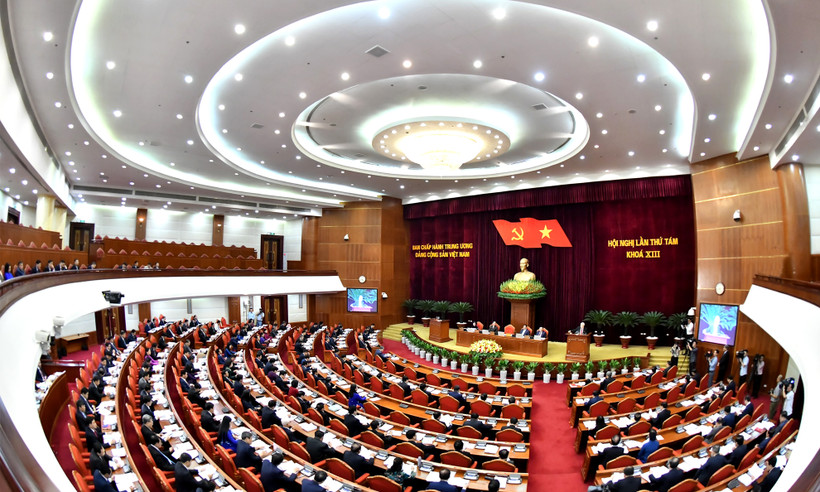 Quang cảnh Hội nghị lần thứ tám Ban Chấp hành Trung ương Đảng khóa XIII. Ảnh: Đăng Khoa