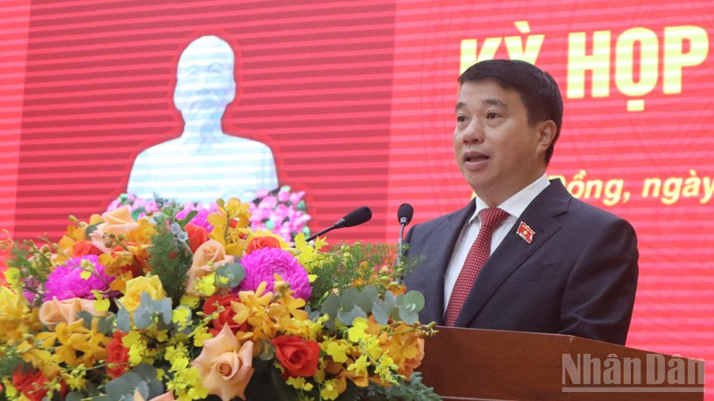 Đồng chí Y Thanh Hà Niê Kđăm, Ủy viên Trung ương Đảng, Bí thư Tỉnh ủy, Trưởng đoàn đại biểu Quốc hội tỉnh Lâm Đồng phát biểu chỉ đạo tại kỳ họp. ndo_br_02.jpg