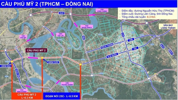 Cầu Phú Mỹ 2 kết nối giữa Thành phố Hồ Chí Minh và sân bay Quốc tế Long Thành, cũng như kết nối với vùng Đông nam bộ. (Nguồn: Sở Xây dựng Thành phố Hồ Chí Minh)