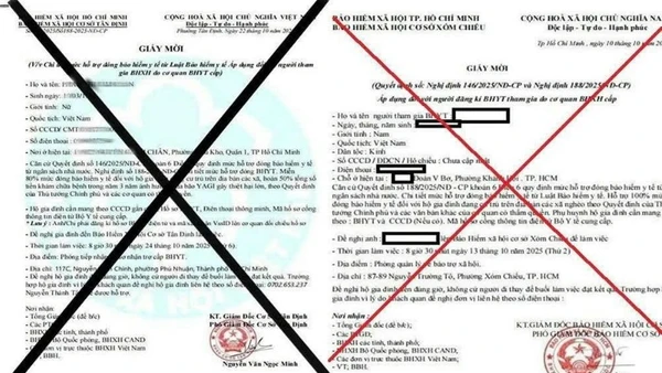 Văn bản giả mạo Cơ quan Bảo hiểm xã hội Thành phố Hồ Chí Minh.