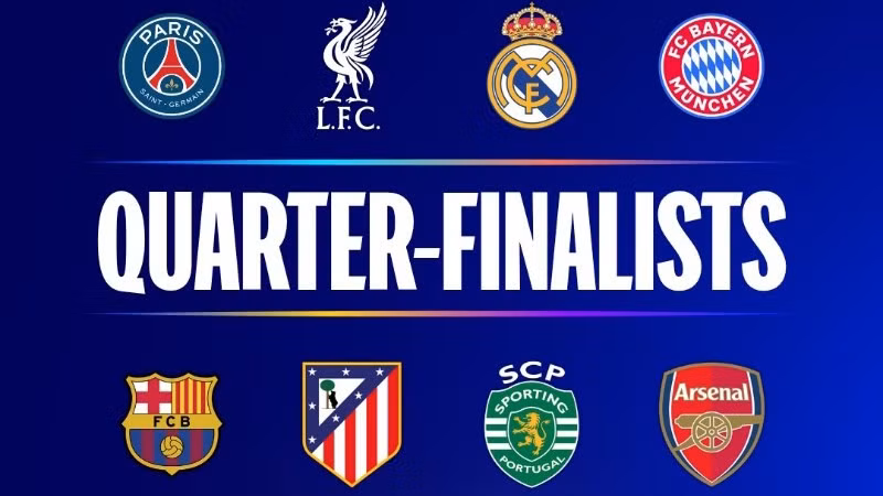 8 đội góp mặt tại tứ kết Champions League 2025/2026. (Ảnh: UEFA)