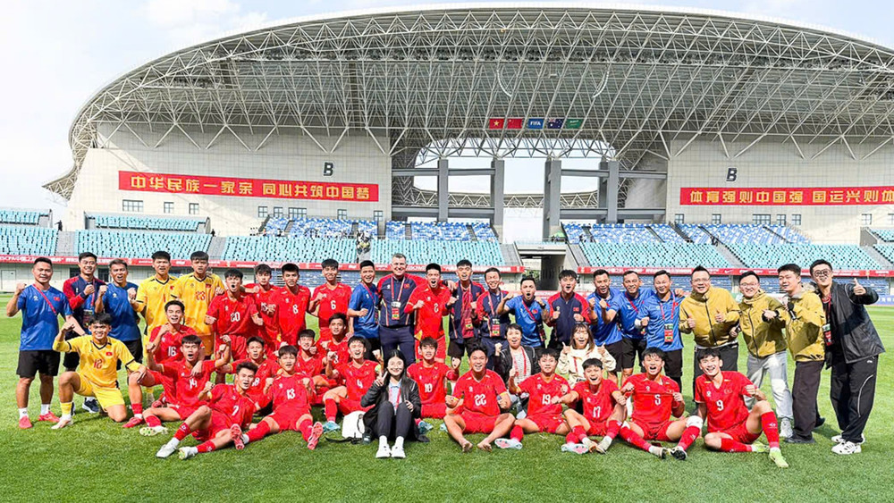Đội tuyển U16 Việt Nam tại lượt trận cuối giải U16 quốc tế CFA Team China 2025. (Ảnh: VFF)